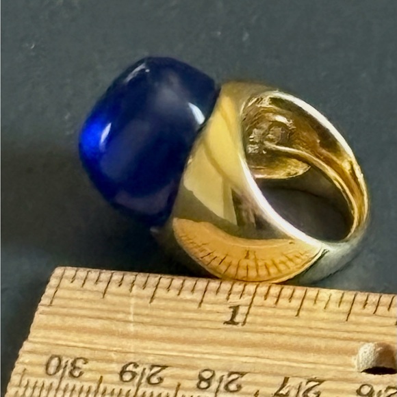 Kenneth Jay Lane Rich Blue Resin Nugget Gold Plated Adjustable Ring Size 5-9 - Picture 11 of 15